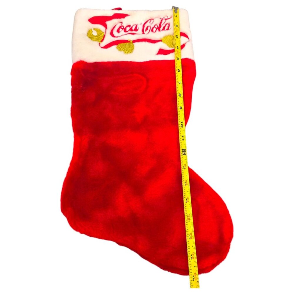 Coca-Cola Christmas Stocking Cavanagh Coke Brand Red Plush 18" Gold Bell Accents - Picture 4 of 9